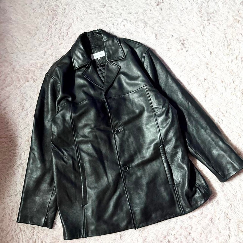 Calvin Klein Authentic Leather Classic Timekedd Notched Collar Coat Mens L Thick